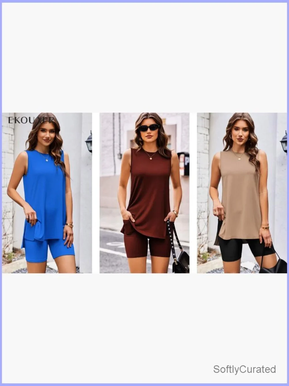 2 Piece Bike Short Set Sleeveless Lounge Wear Matching Outfit Stretch